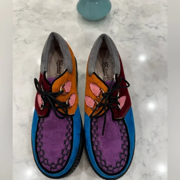 Rose G Platform Creeper Shoes Colorblock Suede Harajuku Y2K Chunky Size 8 - Picture 4 of 11